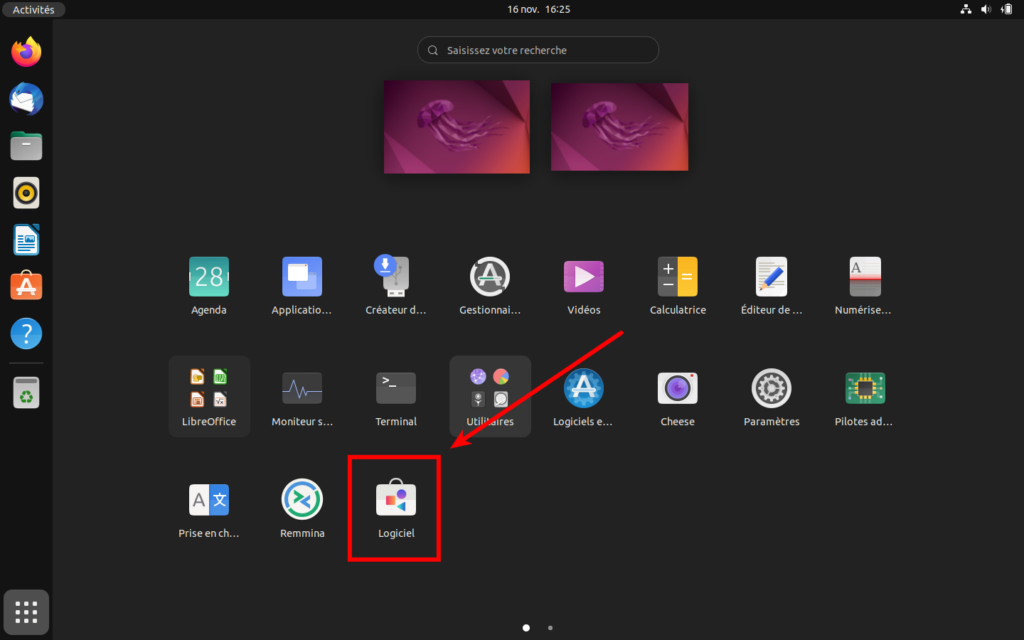 Lanceur GNOME Software dans Ubuntu 22.04