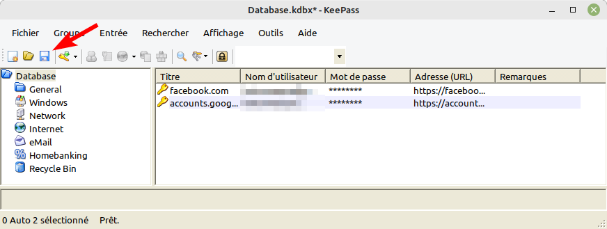 Mots de passe Google Chrome importés dans KeePass