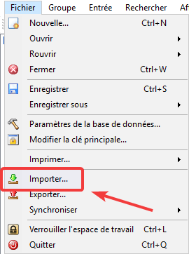 menu Fichier > Importer Keepass