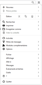 Le nouveau menu d'application dans thunderbird 68