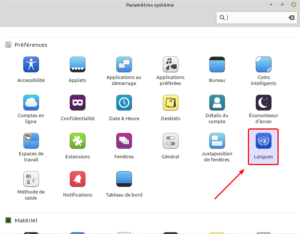 Langues dans Paramètres système de Linux Mint Cinnamon