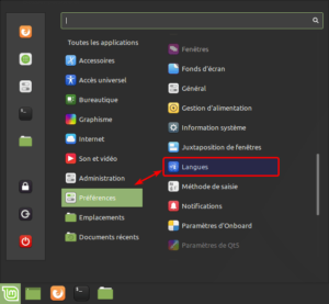 Langues par le menu dans Linux Mint Cinnamon