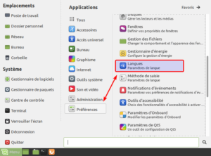 Langues par le menu dans Linux Mint Mate