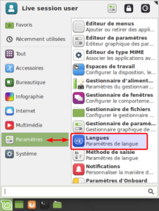 Langues par le menu dans Linux Mint Xfce