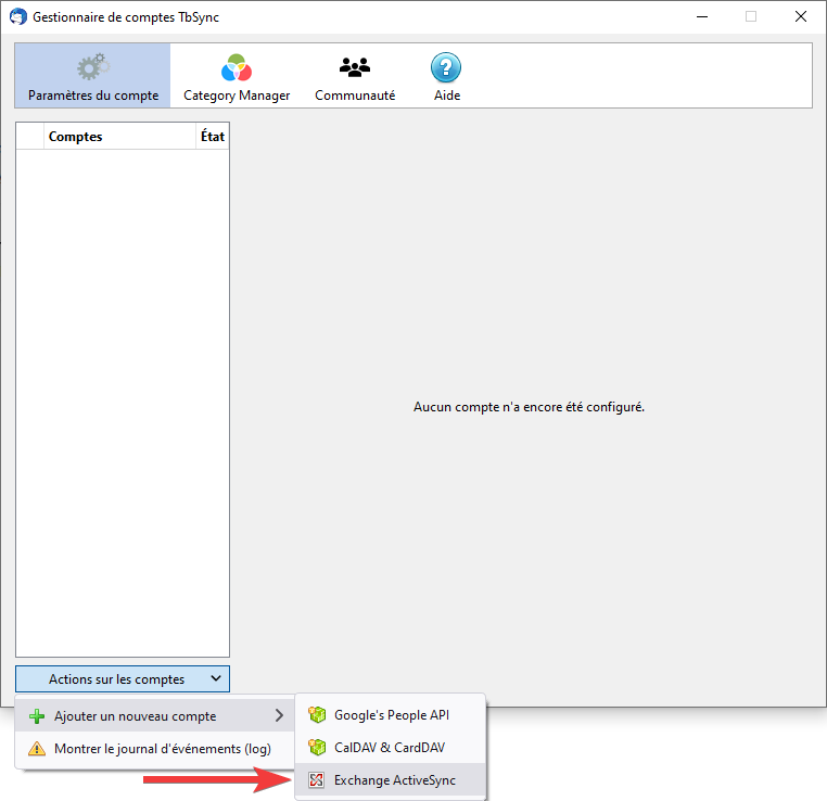 Ajout d'un compte Microsoft dans TbSync