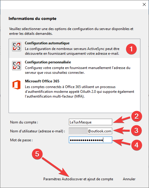 Configurer compte Microsoft dans TbSync