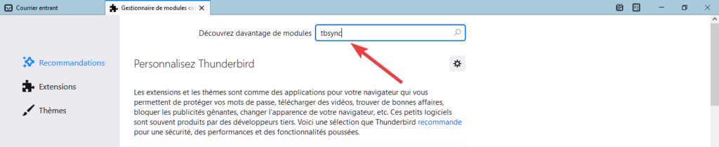 Thunderbird avec compte outlook - recherche TbSync