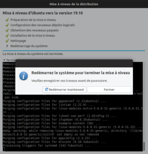 Redémarrage de fin de mise à niveau