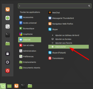 Désinstaller Skype depuis menu Linux Mint Cinnamon
