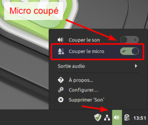 Désactiver le microphone depuis tableau de bord de Linux Mint Cinnamon