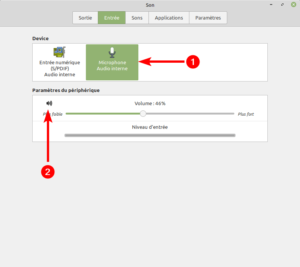 Linux Mint - Paramètres son - entrée micro