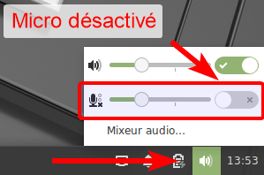 Linux Mint XFCE - désactiver le microphone depuis tableau de bord