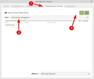 Linux Mint XFCE - Contrôle du volume - Microphone