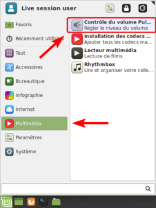 Linux Mint XFCE - accès au contrôle de volume par le menu