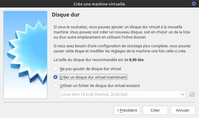 Créer un disque dur virtuel pour Debian - 1