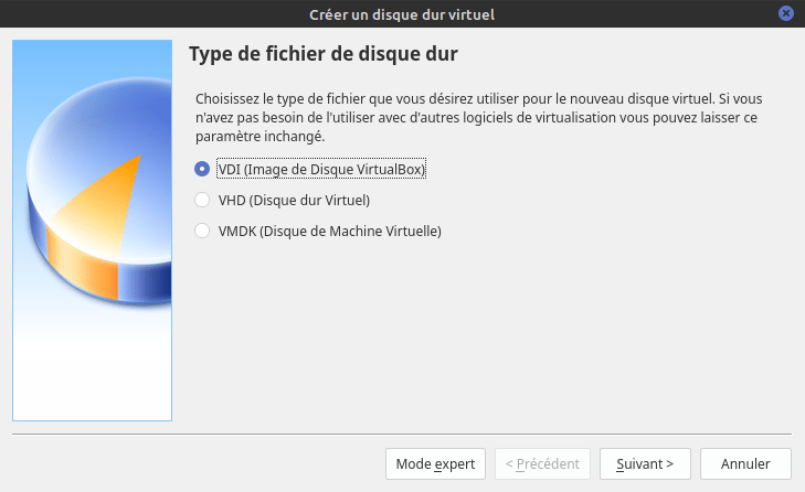 Choisir le type de fichier pour le disque dur virtuel