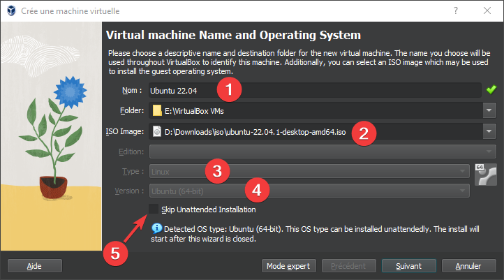Création VirtualBox Ubuntu - Nommage