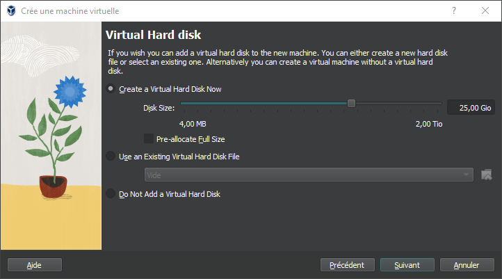 Création VirtualBox Ubuntu - Disque virtuel