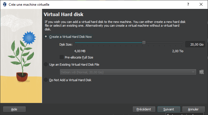 Créer VirtualBox Debian 4 - disque du virtuel