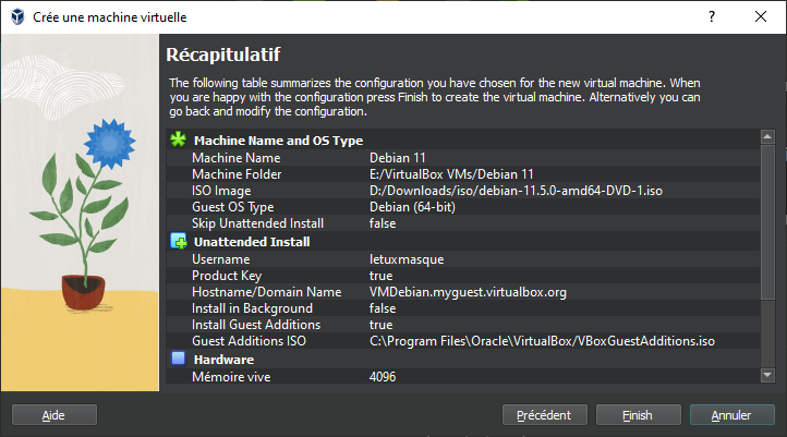 Créer VirtualBox Debian 5 - récapitulatif