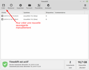 faire une sauvegarde système avec timeshift