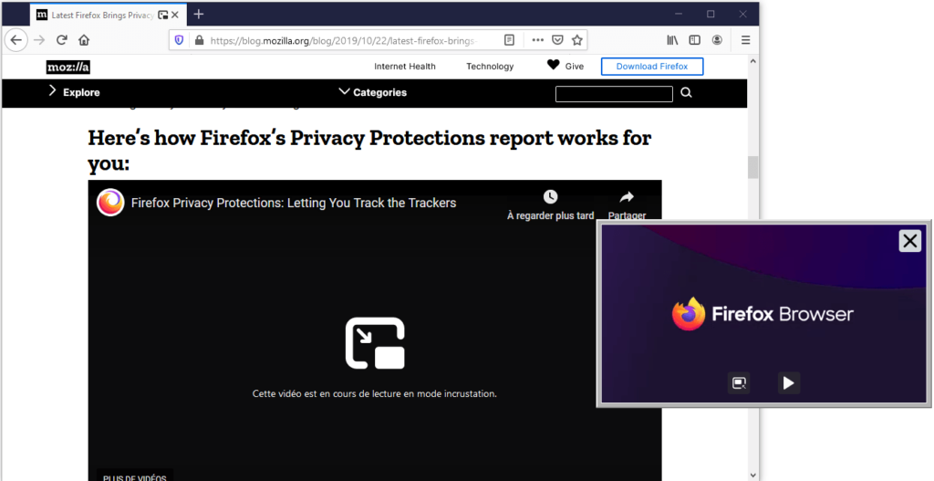 Incrustation vidéo avec Firefox 71