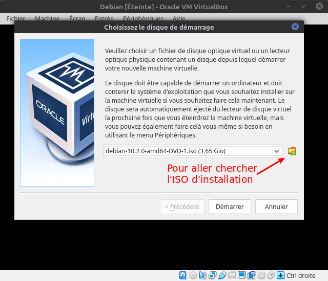 Insérer ISO installation Debian dans VirtualBox 6.x