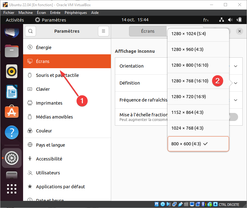 Paramètres d'affichage dans Ubuntu