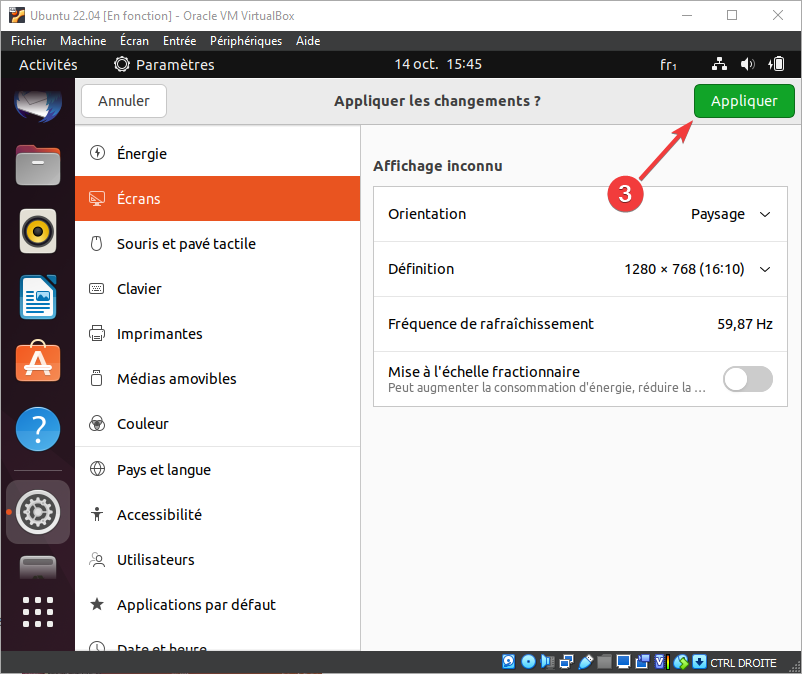 Appliquer le changement de résolution dans Ubuntu