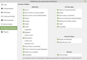 nemo - préférences menus contextuels