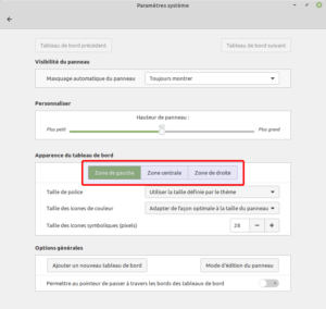 paramètres tableau de bord Cinnamon 4.4