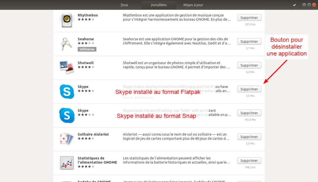 Désinstaller Skype depuis gestionnaire de logiciels