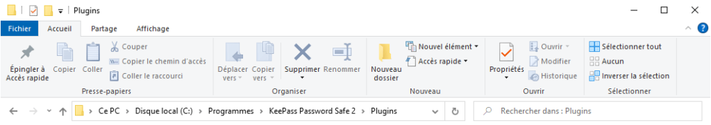 chemin dossier plugins KeePass sous Windows