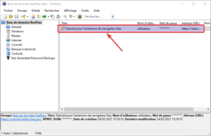 Entrée générée par Kee dans Google Chrome sauvegardée dans Keepass