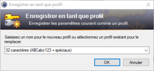 Fenêtre pour enregistrer profil