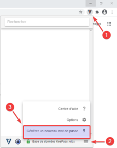 générer mot de passe avec KeePass depuis icône kee dans Google Chrome ou Chromium