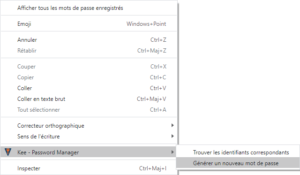 générer mot de passe avec Keepass depuis menu contextuel de Google Chrome ou Chromium