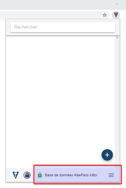 Kee dans Google Chrome connecté à un coffre Keepass
