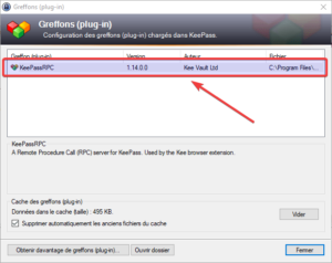 KeePassRPC dans la liste des greffons KeePass