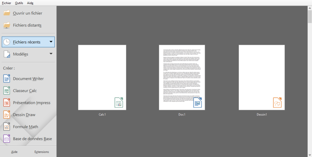 icône sur documents accueil LibreOffice 6.4