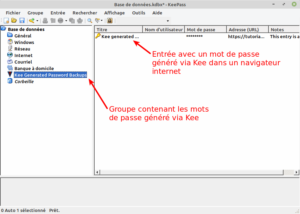 Sauvegarde dans Keepass des mots de passe générés avec Kee