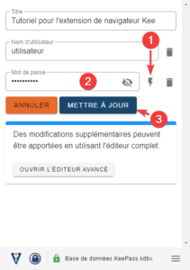 modifier mot de passe dans Keepass depuis Kee 3