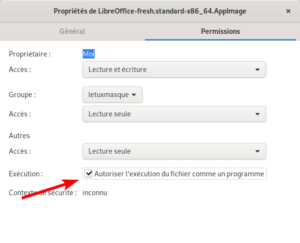 autoriser exécution par l'interface graphique sur Debian avec Gnome