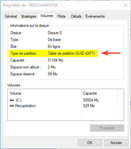 disque type partitionnement GPT