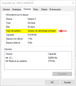 disque type partitionnement MBR