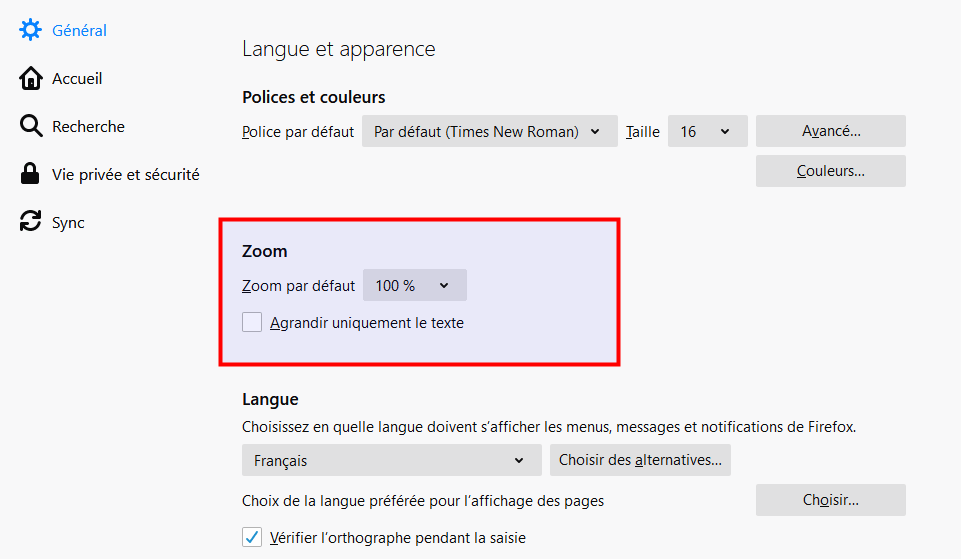 option zoom général dans Firefox 73