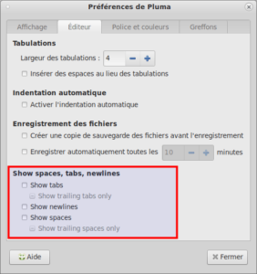 Préférences de l'éditeur Pluma