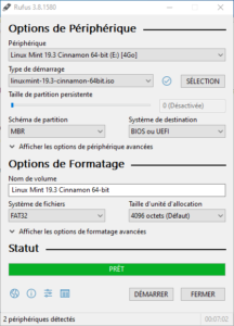 rufus - fin de la creaton de la clé USB bootable depuis Windows