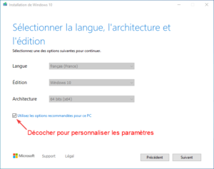 clé USB bootable installation Windows 10 - 3 - parametres