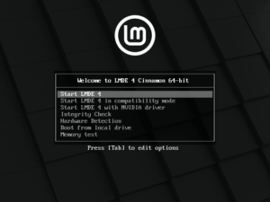 écran démarrage support installation LMDE 4